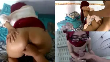 Jilbab Merah Kacamata Dihajar Posisi Doggy Brutal